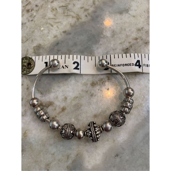 Sterling Silver Cuff Bracelet with Bali Beads - Picture 6 of 8